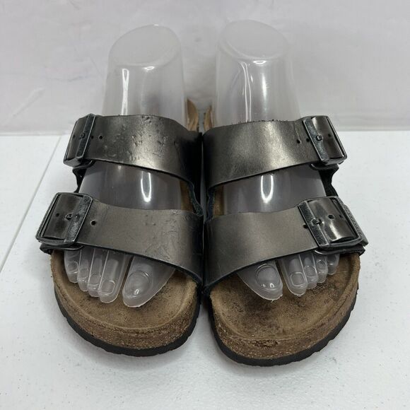Birkenstock Women’s Size 37 US 6 6.5 Leather Sandals Anthracite Metallic Pewter - Picture 5 of 13